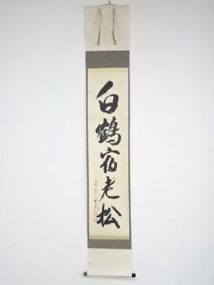 大徳寺立花大亀筆　「白鶴宿老松」一行書　肉筆紙本掛軸（共箱）